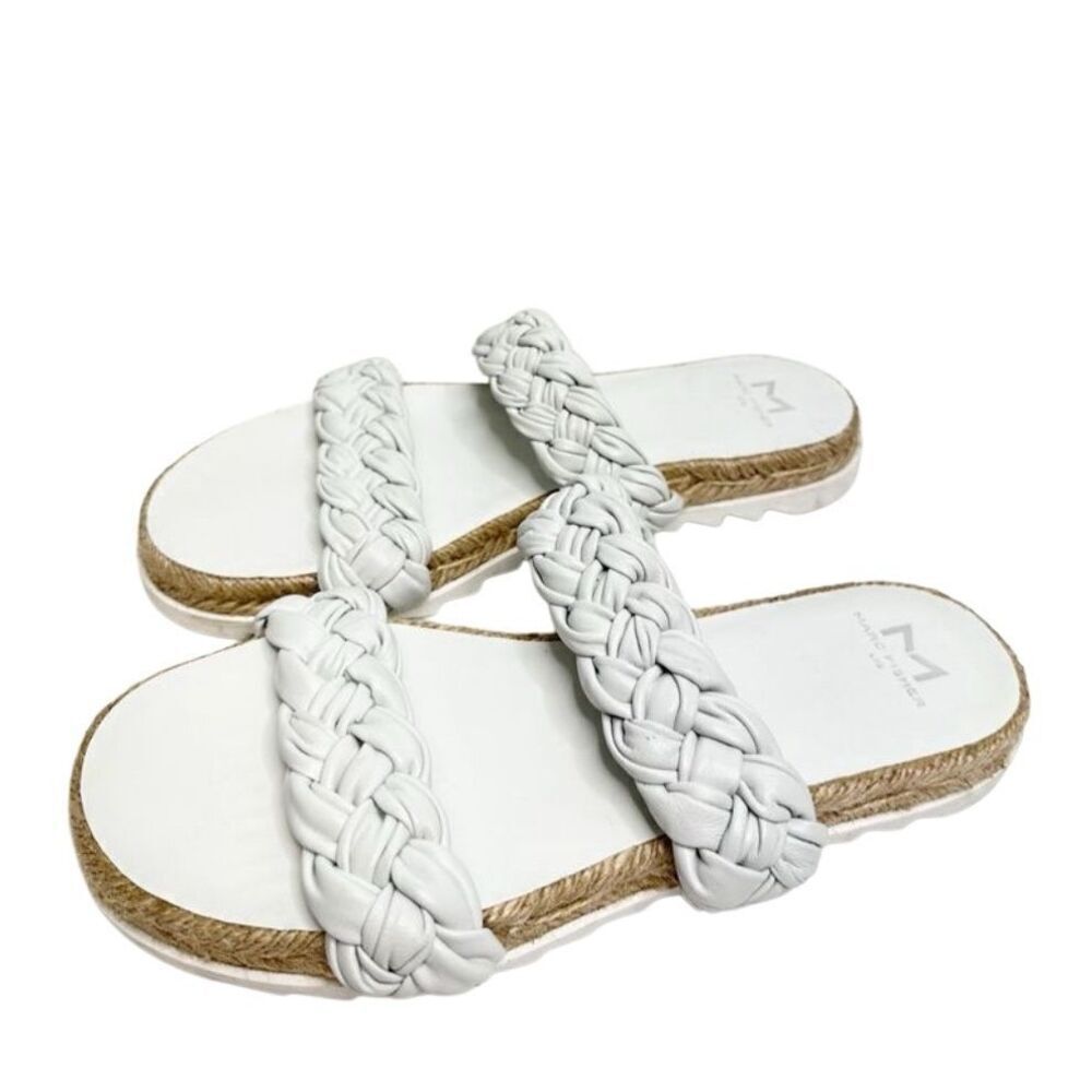 Marc Fisher Sandals Size‎ 7.5 Off White Jaimee Leather Espadrille Open Toe Shoes